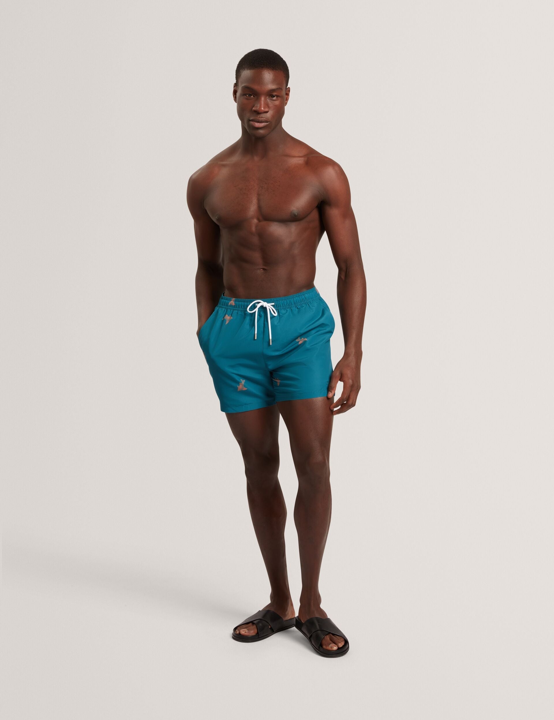 Ted Baker BRENTWD Goldfish Print Drawstring Swim Shorts TEAL BLUE