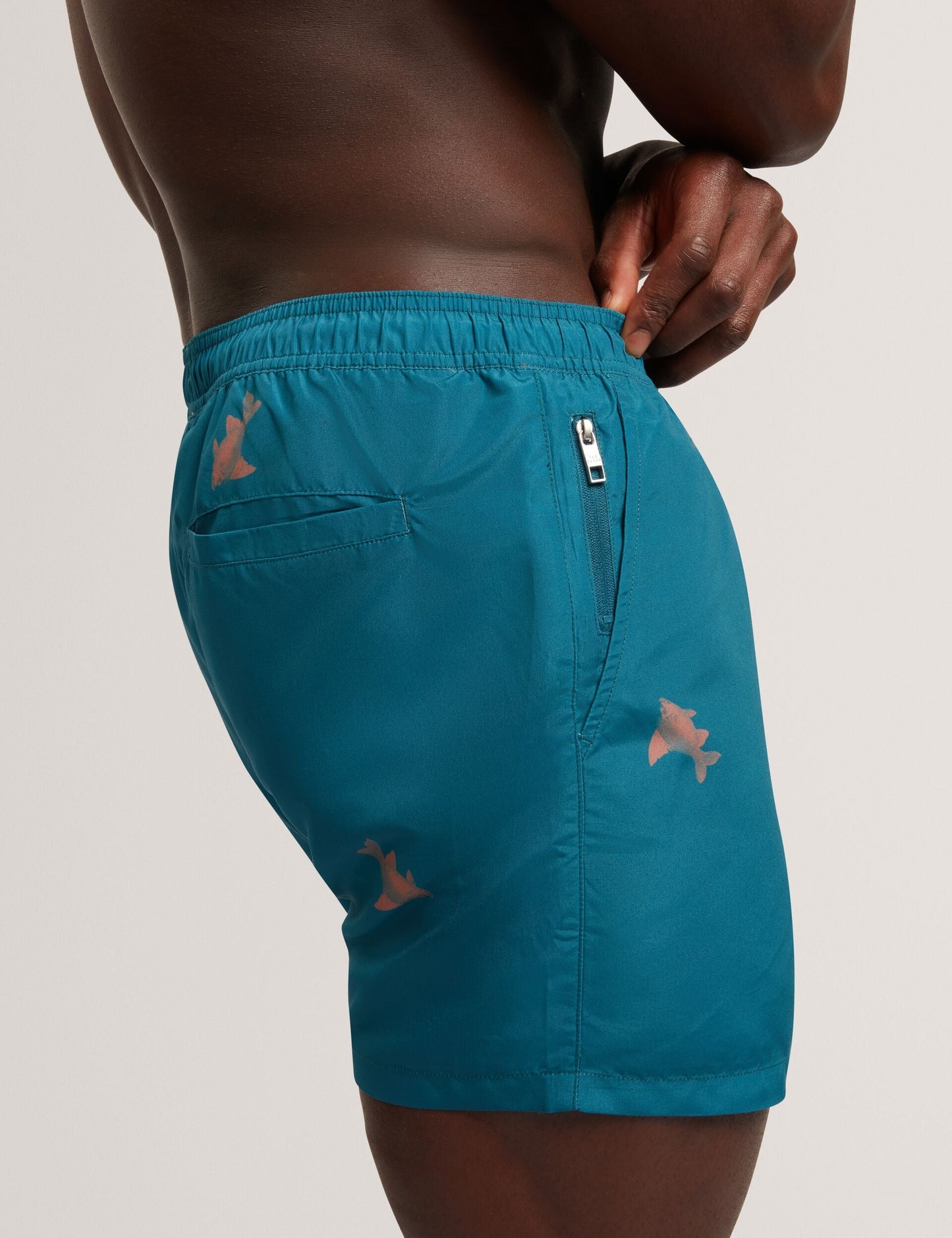 Ted Baker BRENTWD Goldfish Print Drawstring Swim Shorts TEAL BLUE