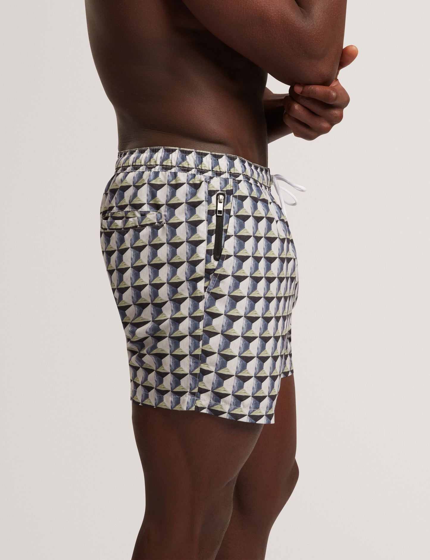Ted Baker BELAIRE Retro Geo Drawstring Swim Shorts OLIVE
