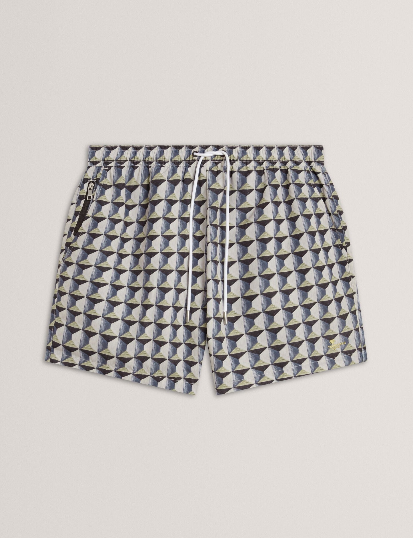 Ted Baker BELAIRE Retro Geo Drawstring Swim Shorts OLIVE