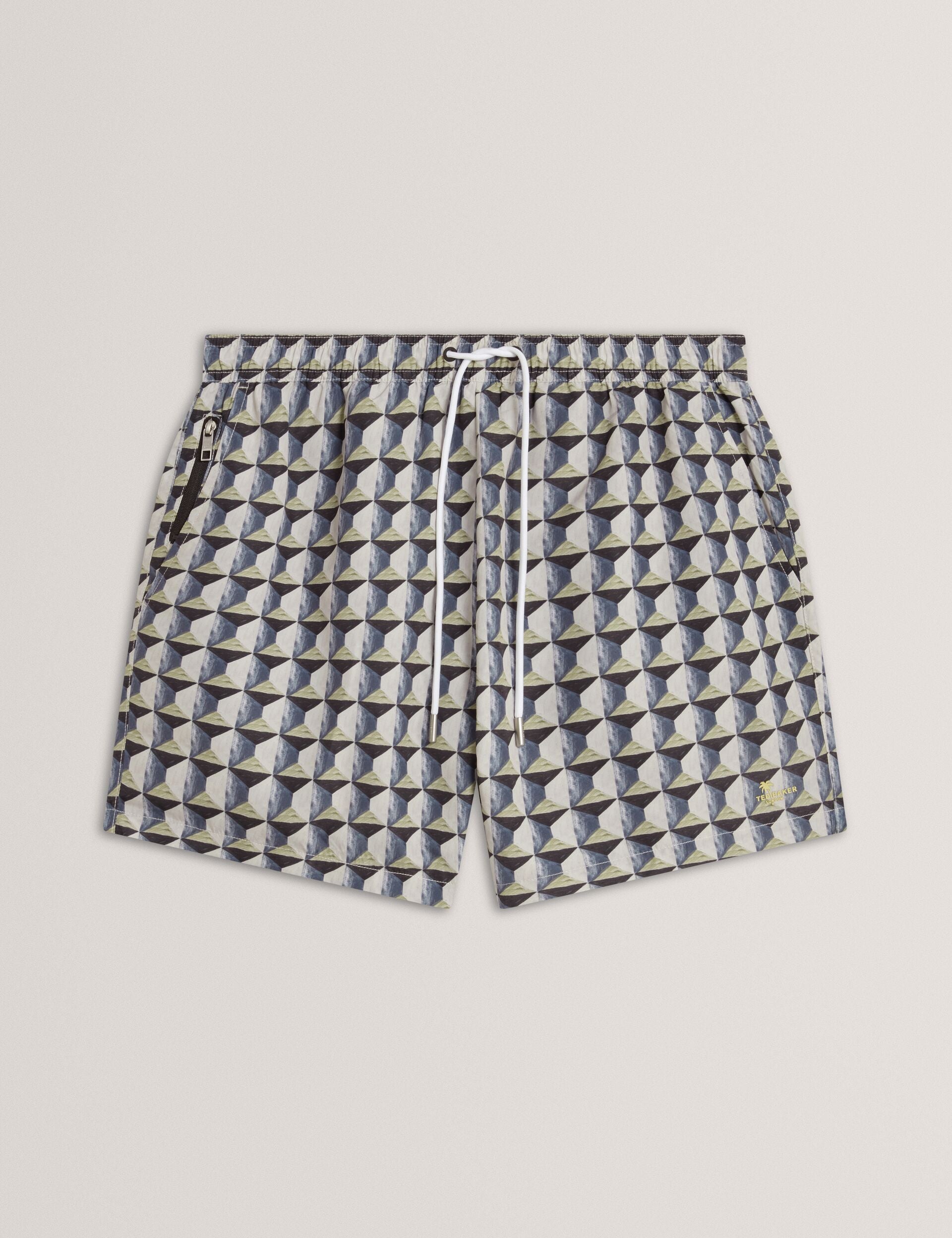 Ted Baker BELAIRE Retro Geo Drawstring Swim Shorts OLIVE