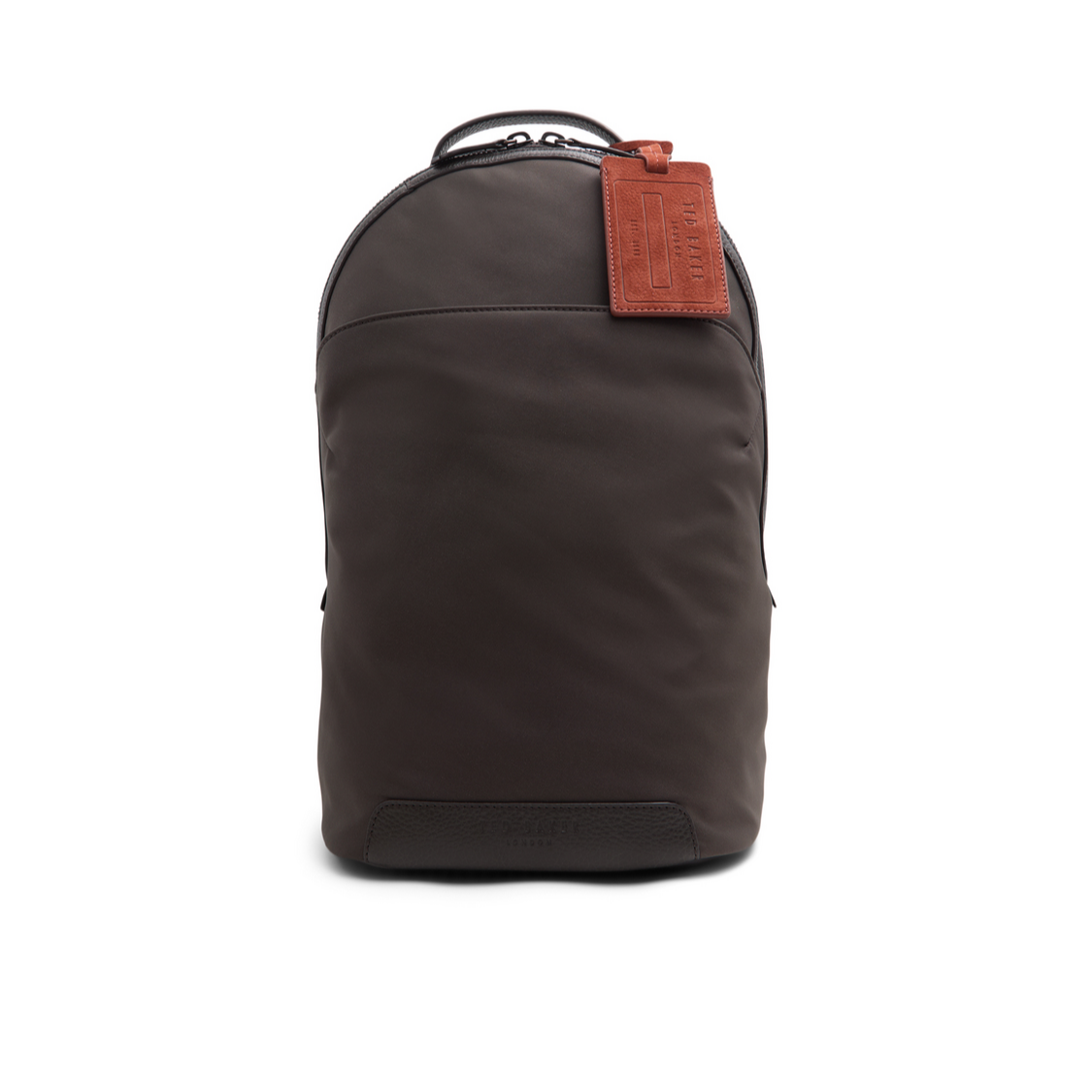 Ted Baker XADEN - Nylon Leather Trim Double Zip Backpack DARK BROWN