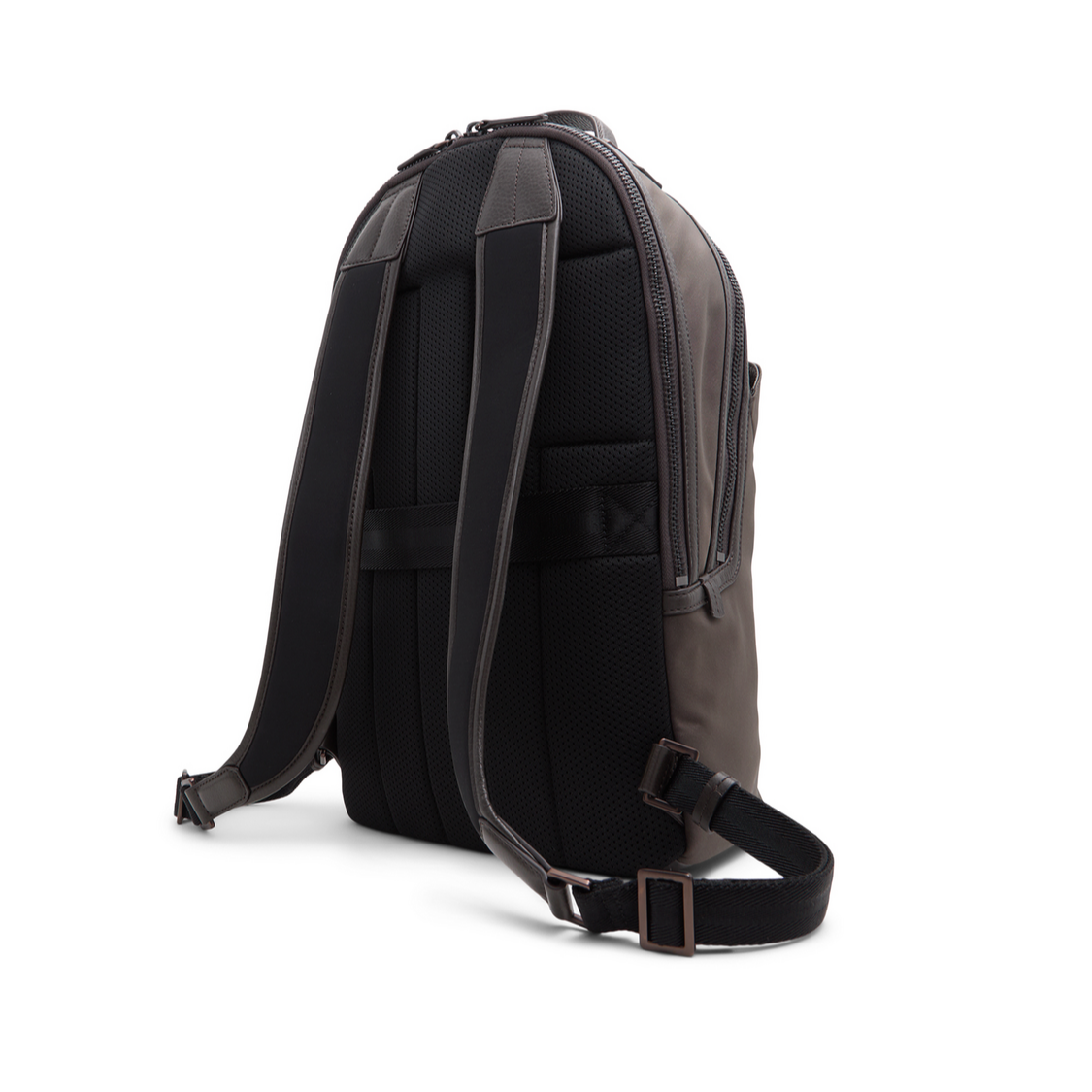Ted Baker XADEN - Nylon Leather Trim Double Zip Backpack DARK BROWN