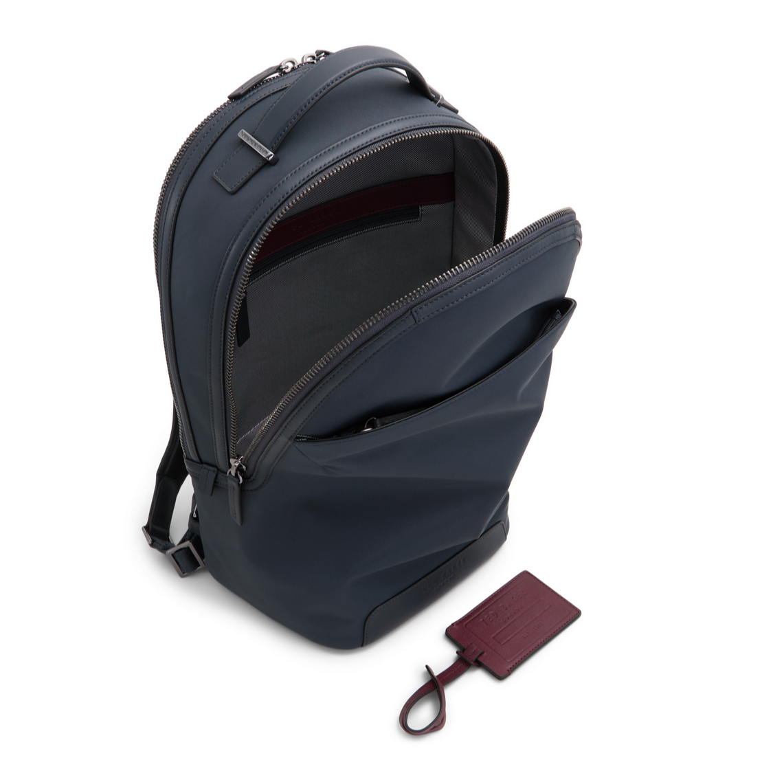 Ted Baker XADEN - Nylon Leather Trim Double Zip Backpack NAVY