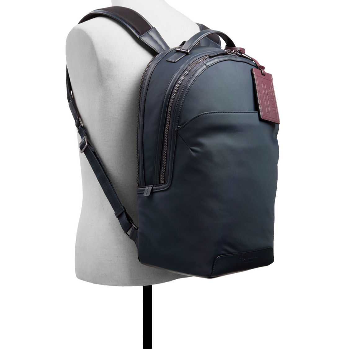 Ted Baker XADEN - Nylon Leather Trim Double Zip Backpack NAVY
