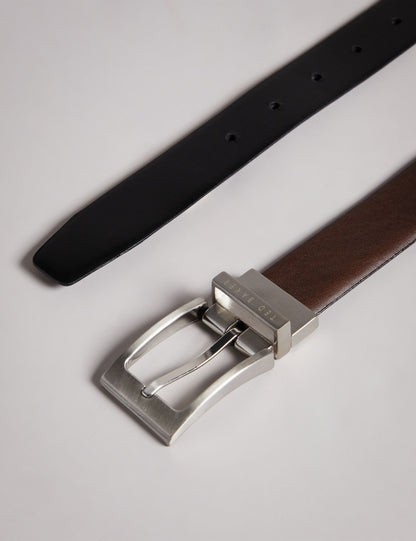 Ted Baker KARMER - Brown Reversible Polished Leather Belt CHOCOLATE
