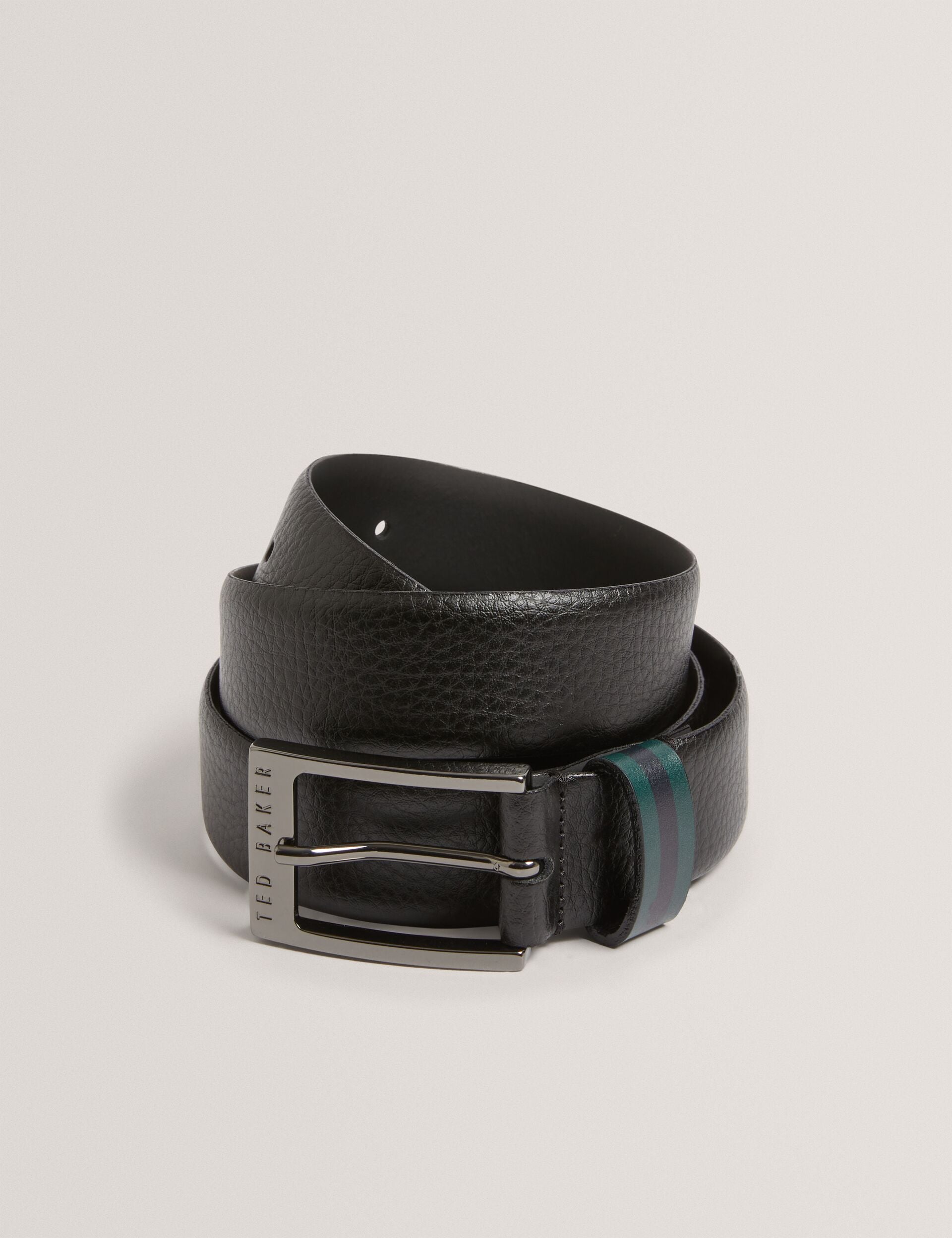 Ted Baker KENDON - Grained Leather Belt With Striped Loop BLACK