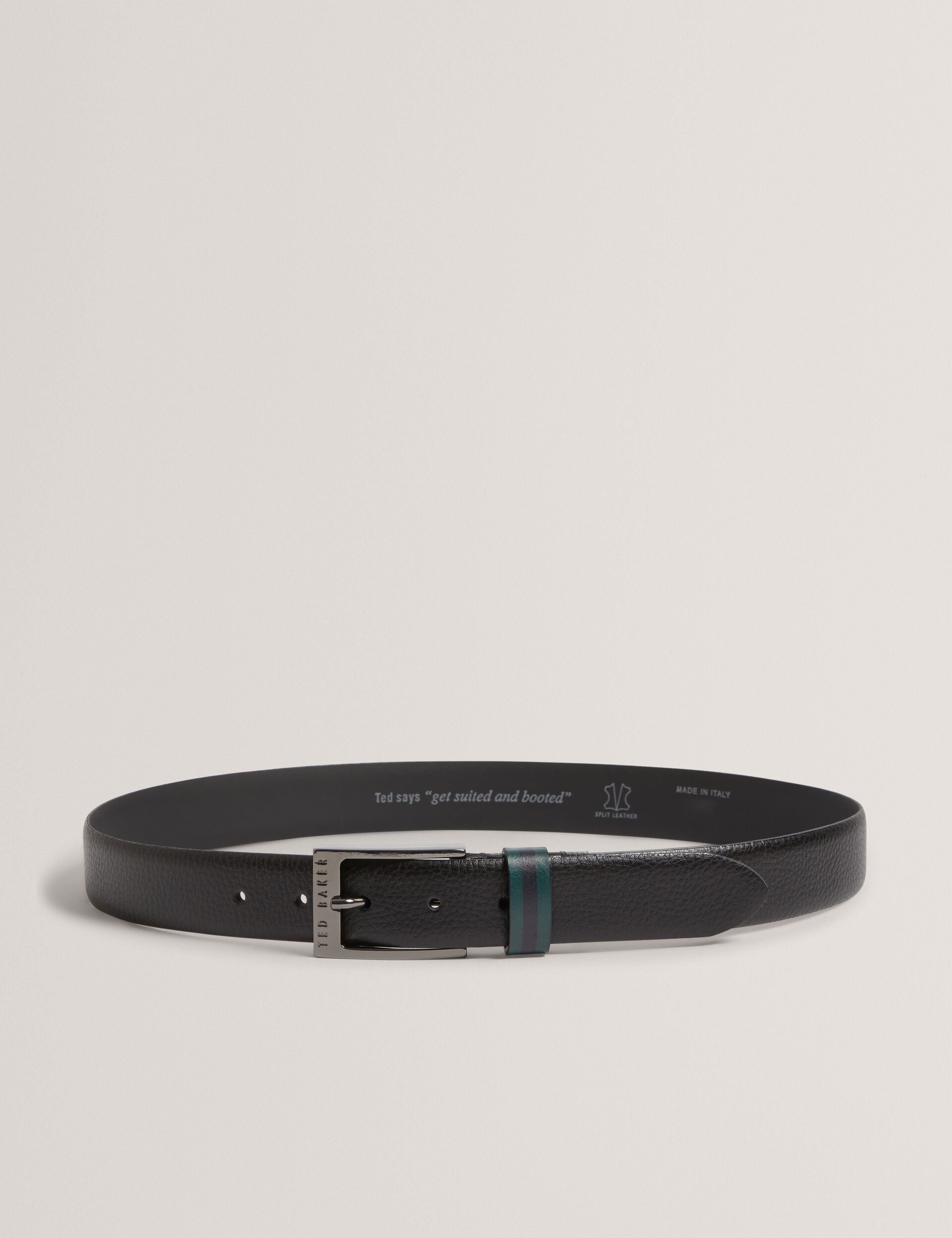 Ted Baker KENDON - Grained Leather Belt With Striped Loop BLACK