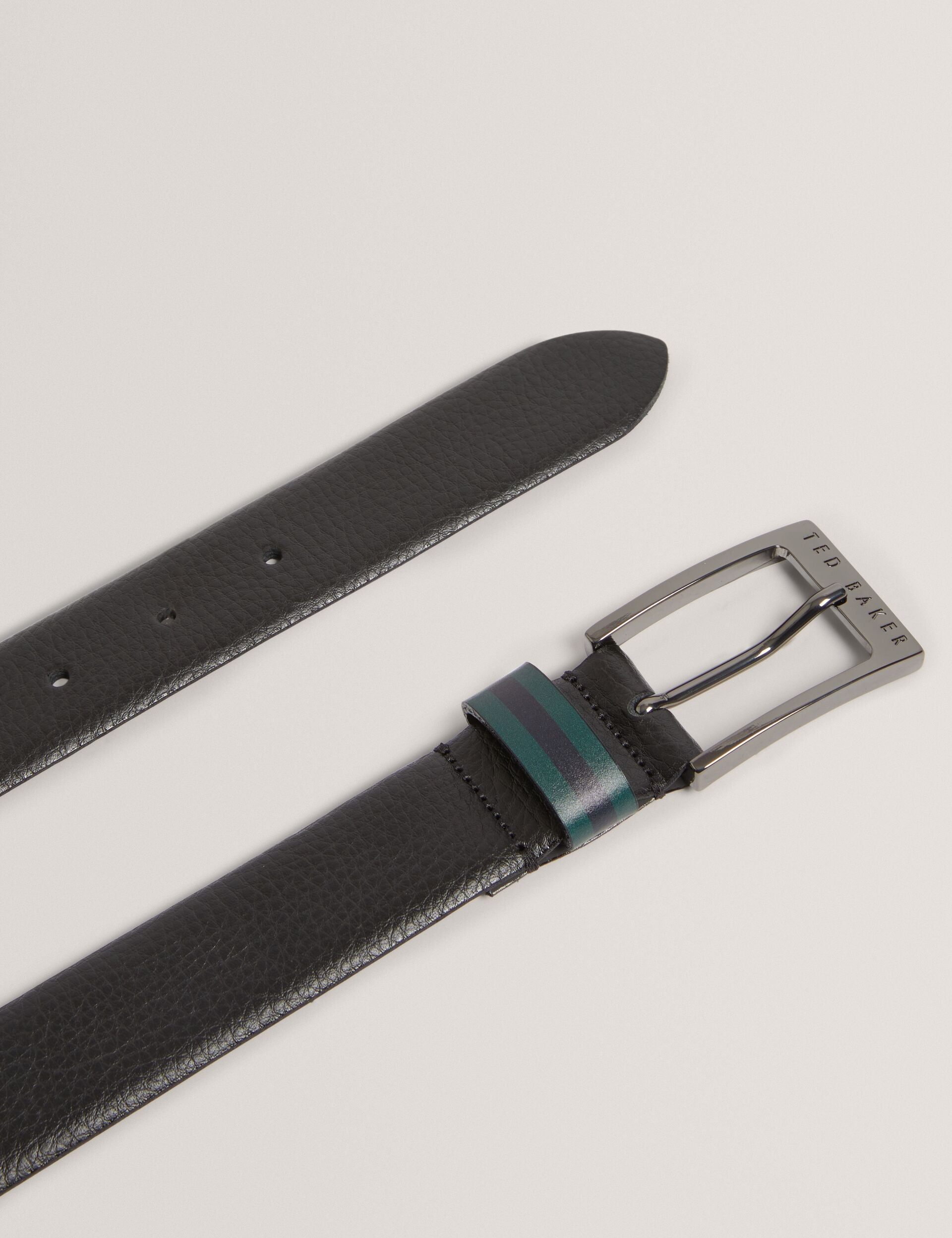 Ted Baker KENDON - Grained Leather Belt With Striped Loop BLACK