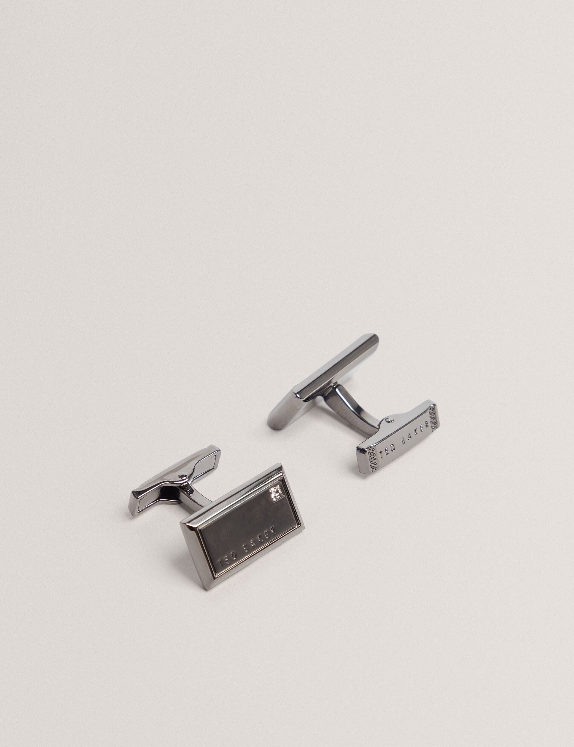 Ted Baker KRISTOL Crystal Detail Brushed Metal Cufflinks GUNMETAL