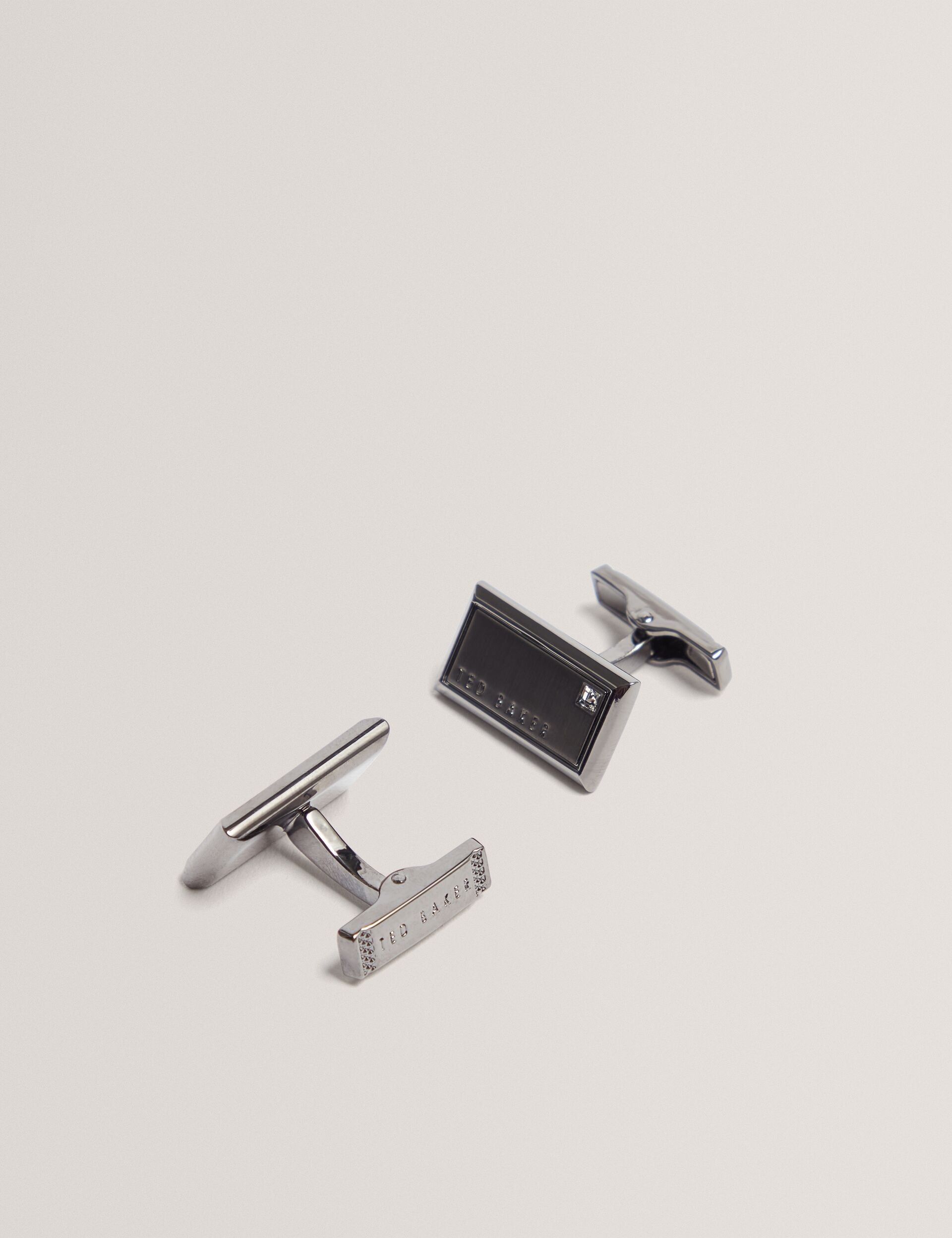 Ted Baker KRISTOL Crystal Detail Brushed Metal Cufflinks GUNMETAL