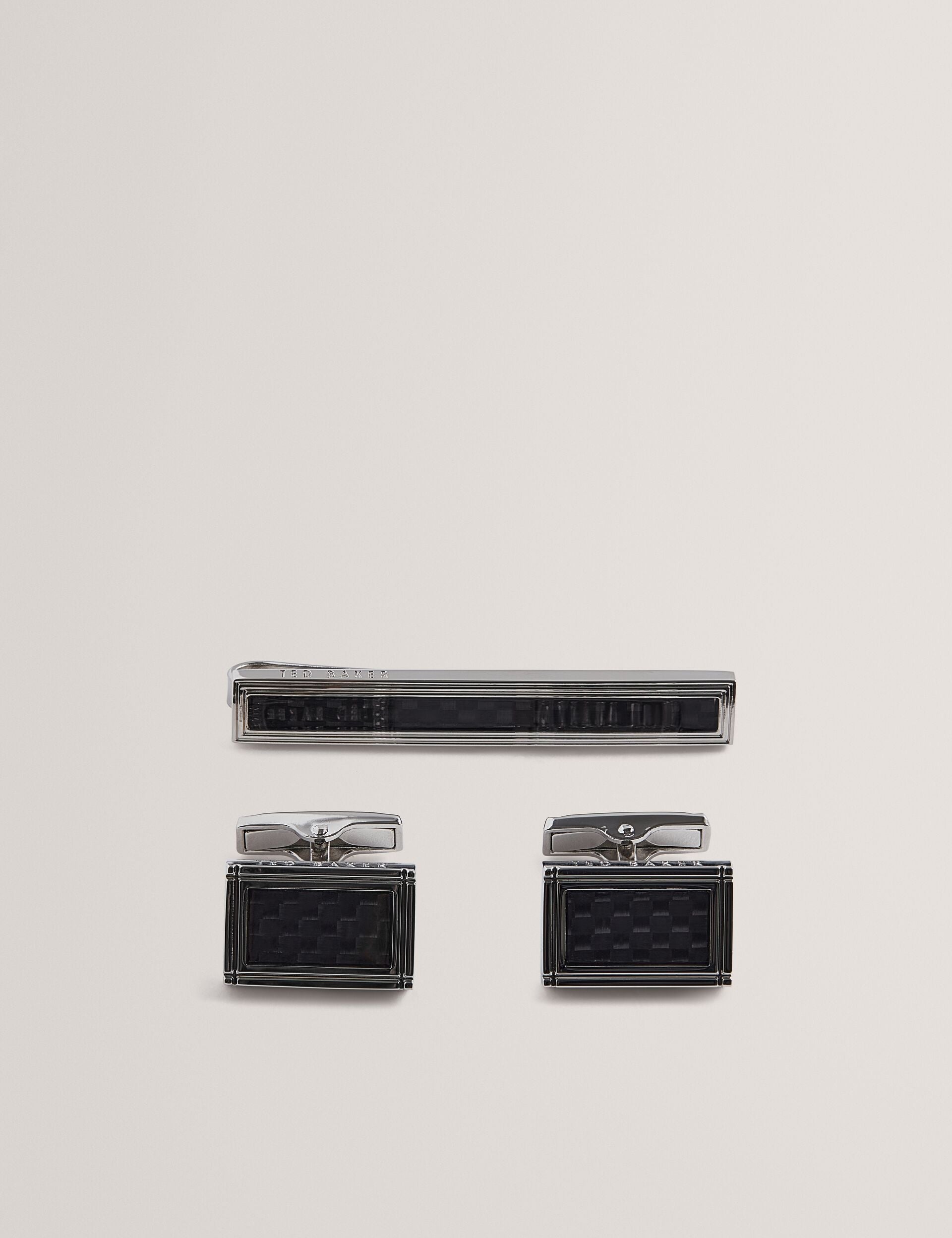 Ted Baker CARMONT - Carbon Cufflink And Tie Clip Set SILVER