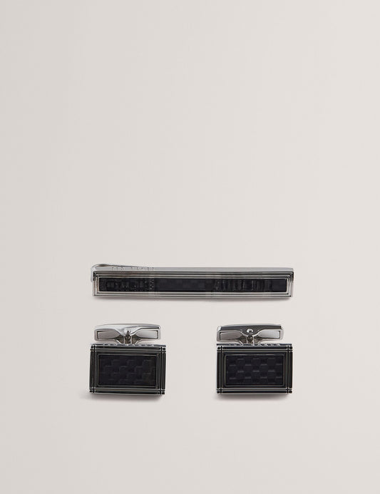 Ted Baker CARMONT - Carbon Cufflink And Tie Clip Set SILVER