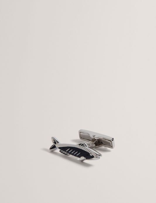 Ted Baker KIPPER - Fish Shape Branded Metal Cufflinks SILVER