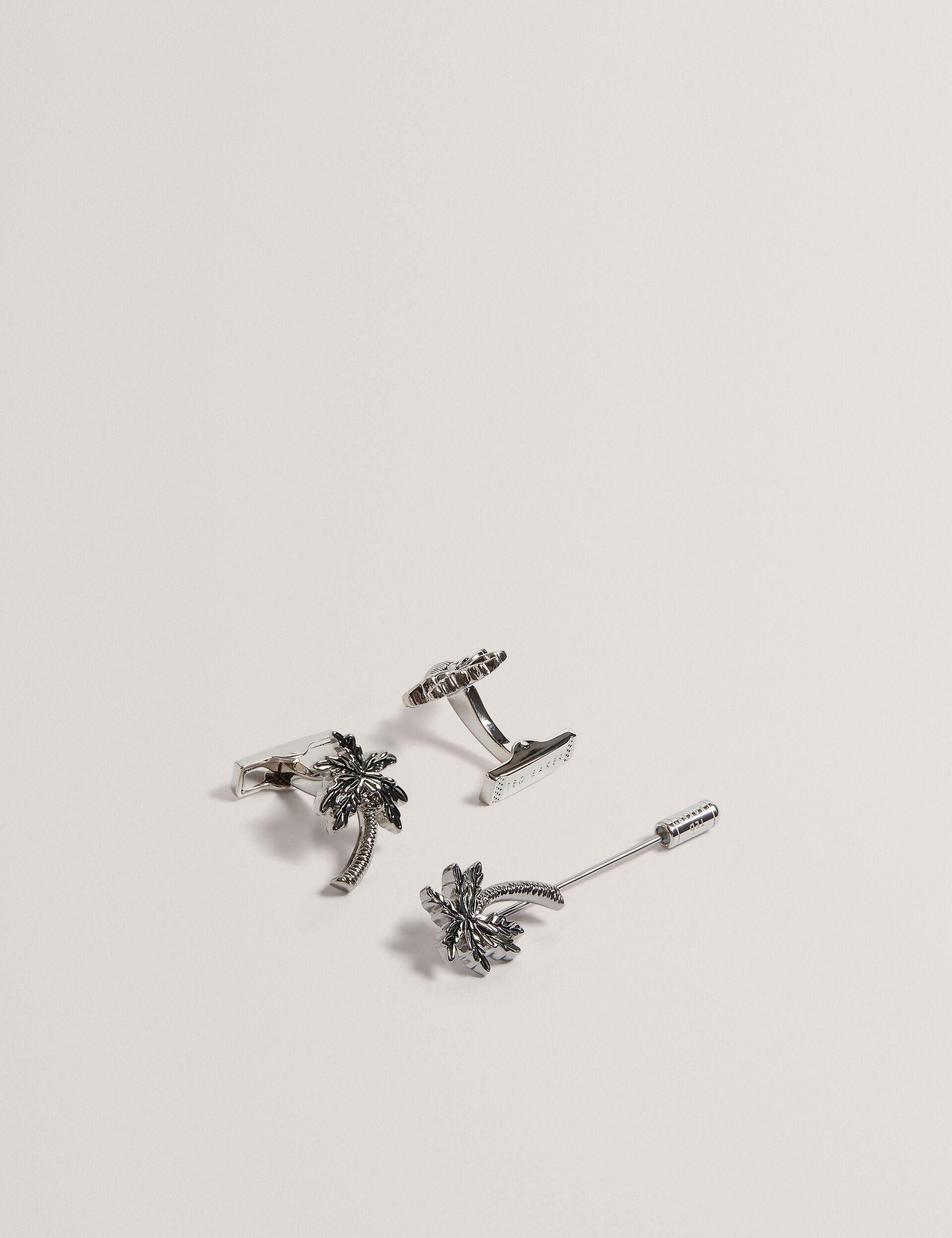 Ted Baker PALMIIE - Palm Tree Cufflink Lapel Pin Set SILVER