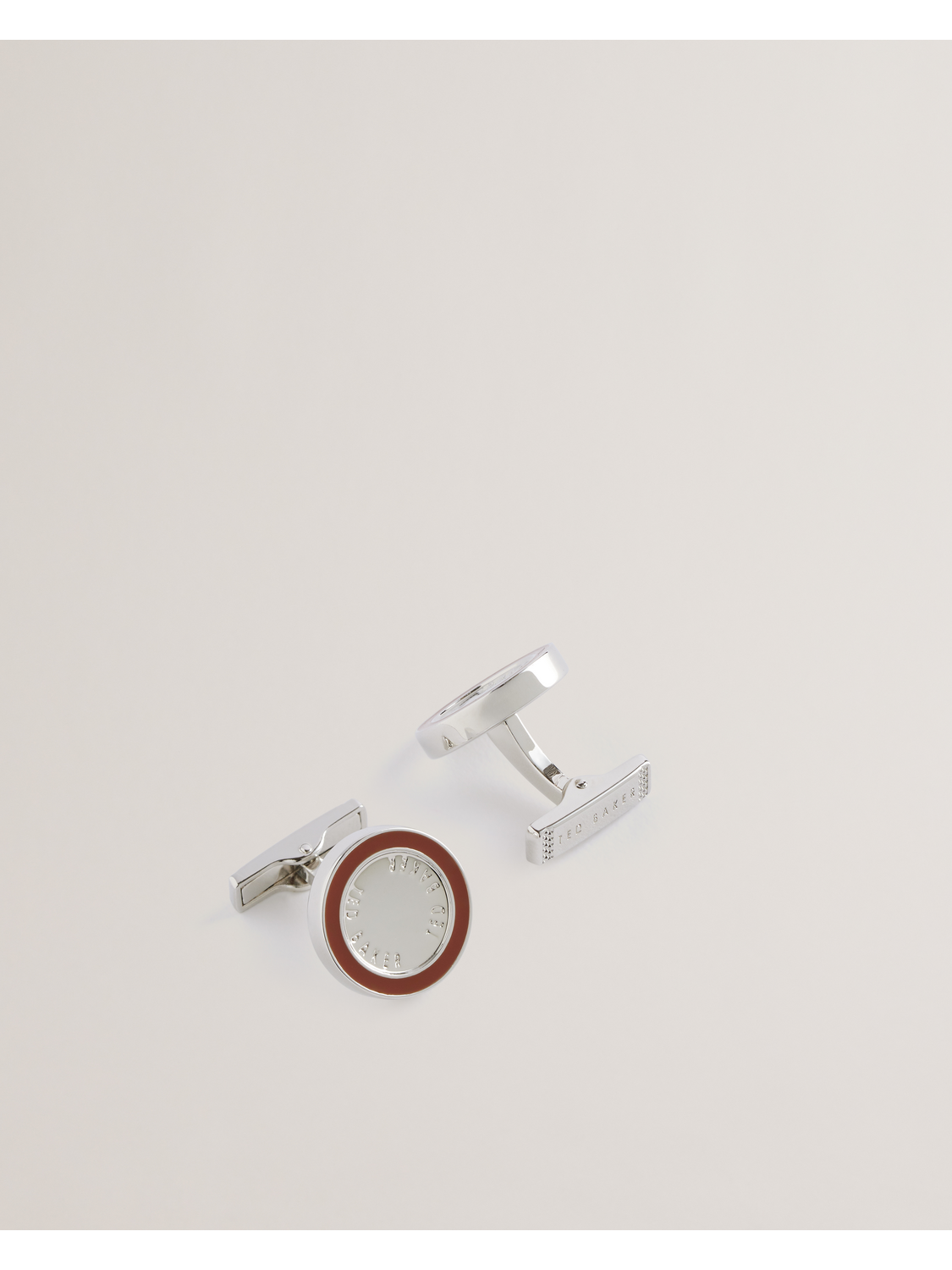Ted Baker RAYLAN - Colour Border Branded Round Cufflinks SILVER