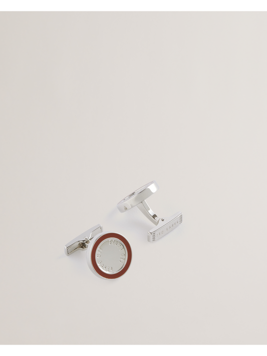 Ted Baker RAYLAN - Colour Border Branded Round Cufflinks SILVER
