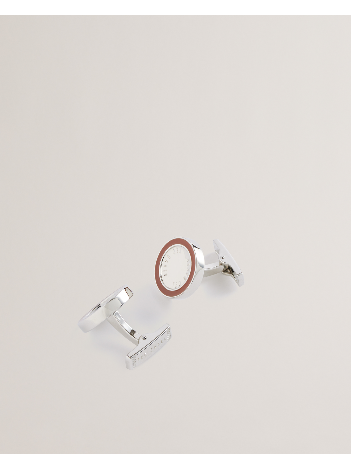 Ted Baker RAYLAN - Colour Border Branded Round Cufflinks SILVER