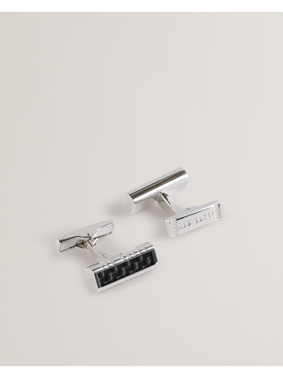 Ted Baker CARBIE - Carbon Fibre Bar Metal Cufflinks SILVER