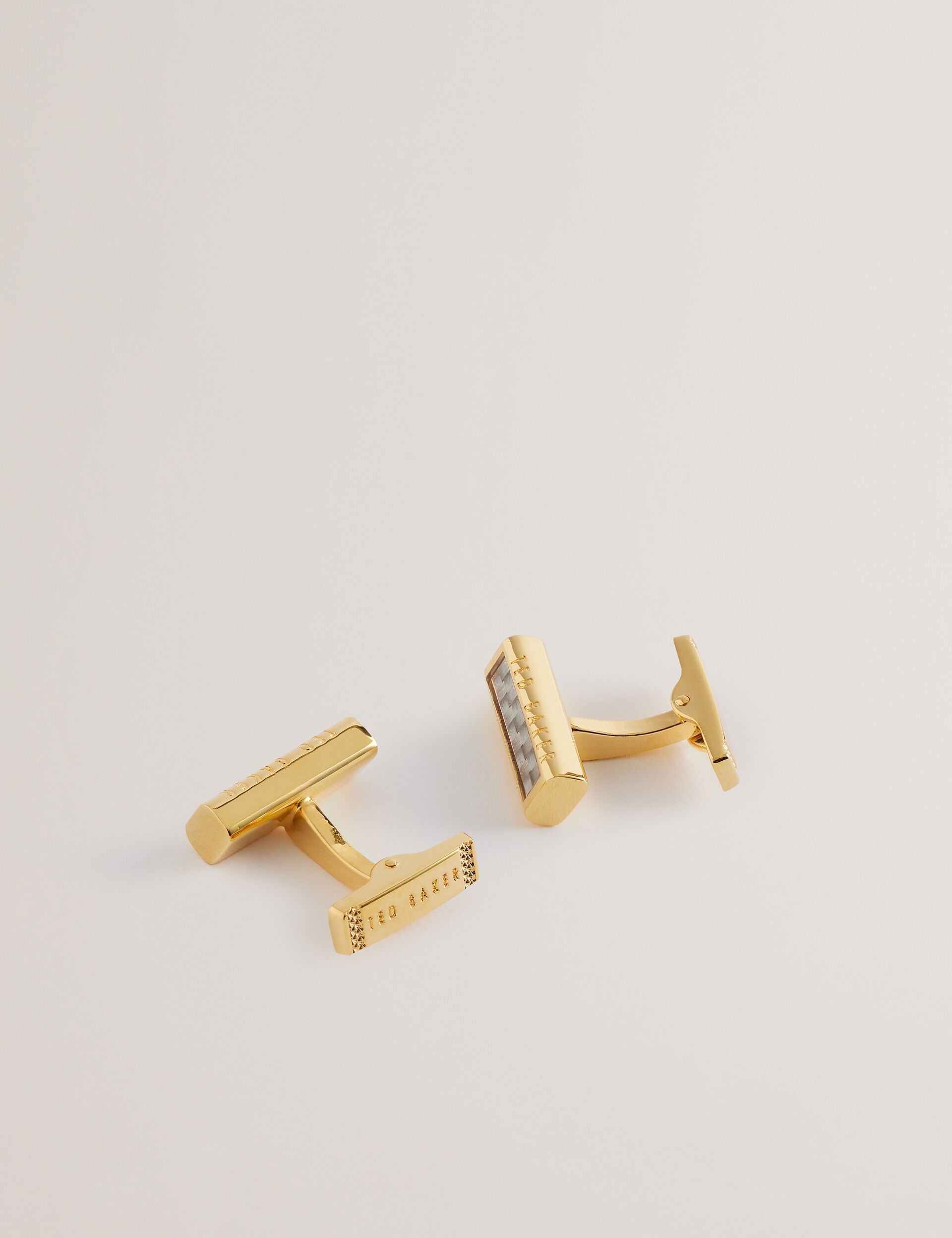 Ted Baker CARBIE - Carbon Fibre Bar Metal Cufflinks GOLD