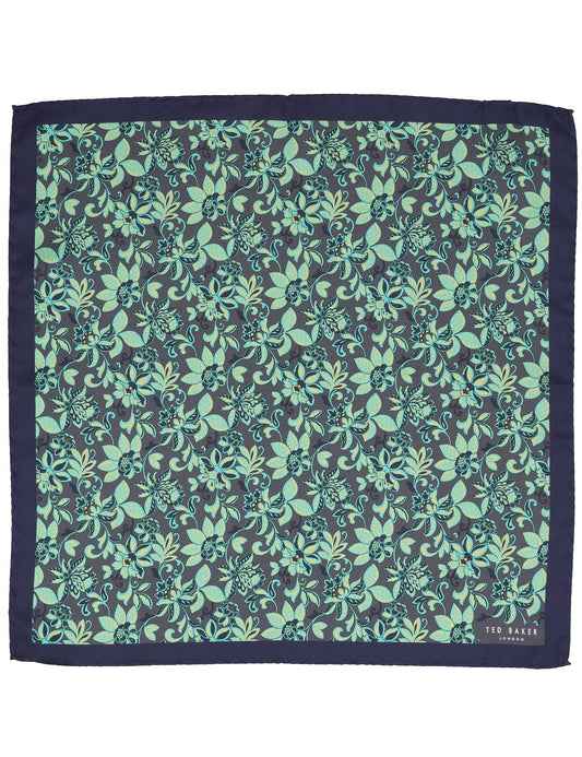 Ted Baker YORKPS Scrolling Floral Satin Pocket Square CHARCOAL