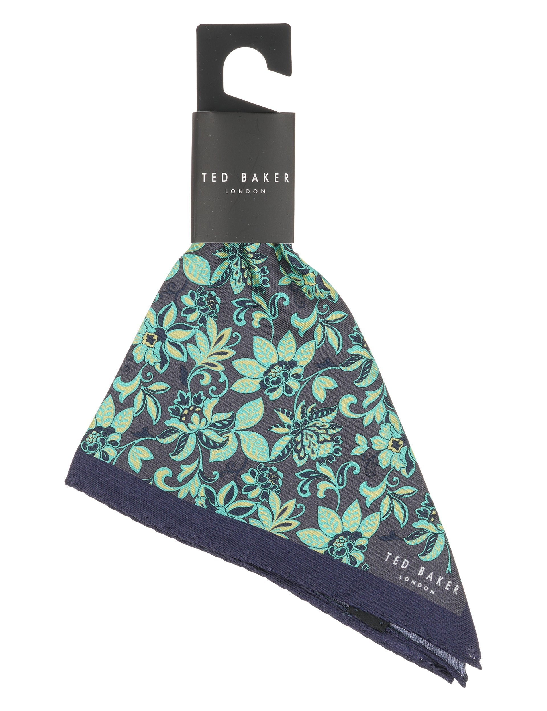 Ted Baker YORKPS Scrolling Floral Satin Pocket Square CHARCOAL