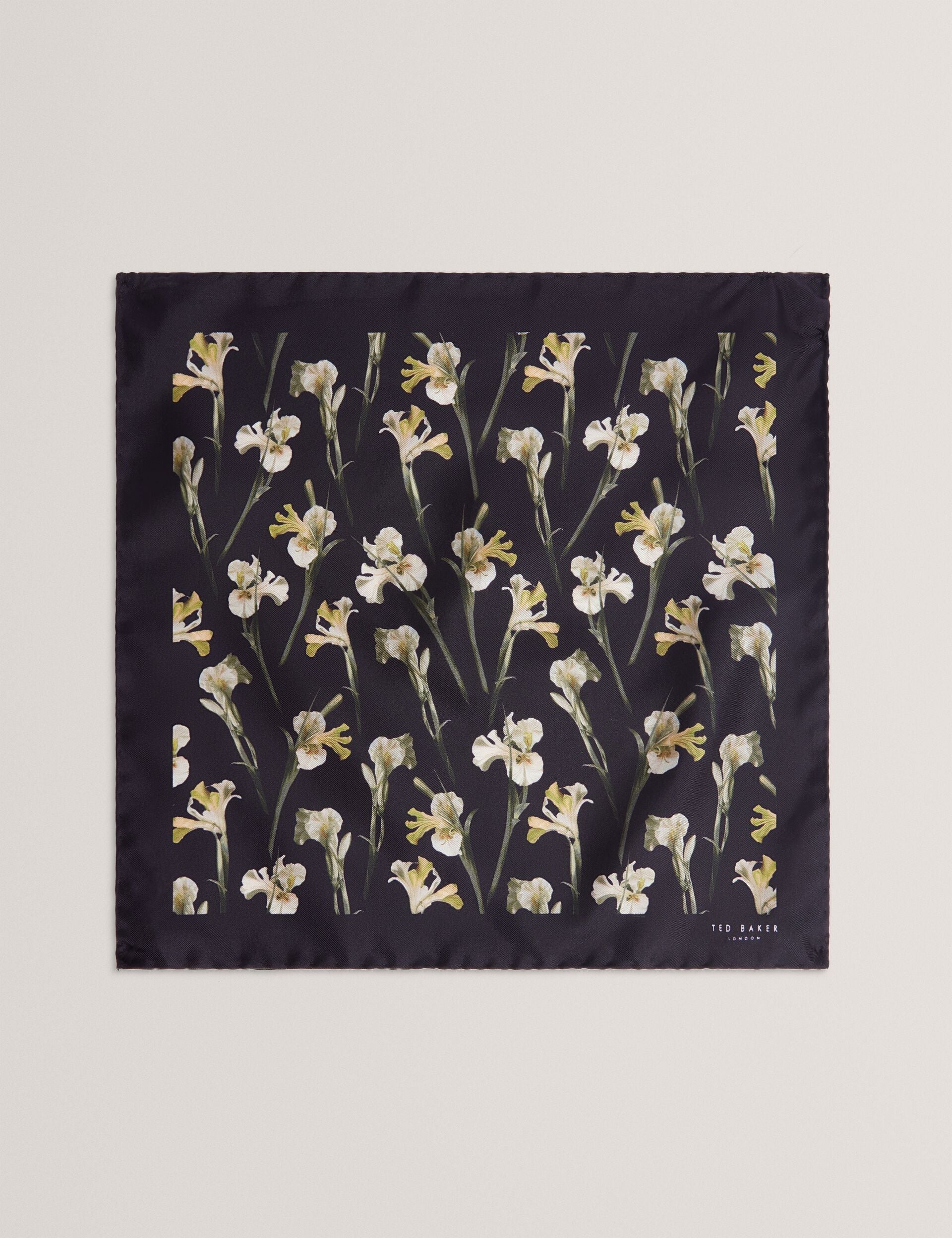 Ted Baker FRINTOP - Orchid Floral Print Silk Pocket Square BLACK