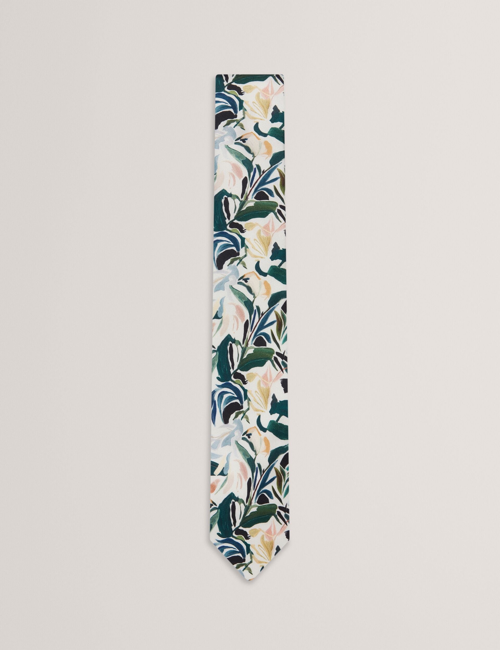 Ted Baker BOYTONN - Painted Floral Print Silk Tie ECRU