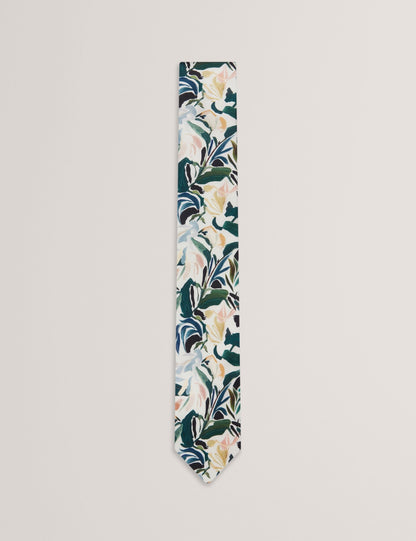 Ted Baker BOYTONN - Painted Floral Print Silk Tie ECRU