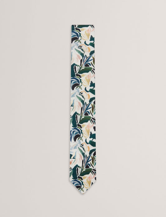 Ted Baker BOYTONN - Painted Floral Print Silk Tie ECRU