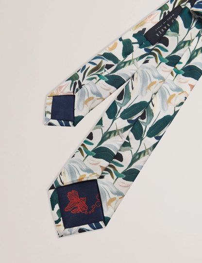 Ted Baker BOYTONN - Painted Floral Print Silk Tie ECRU