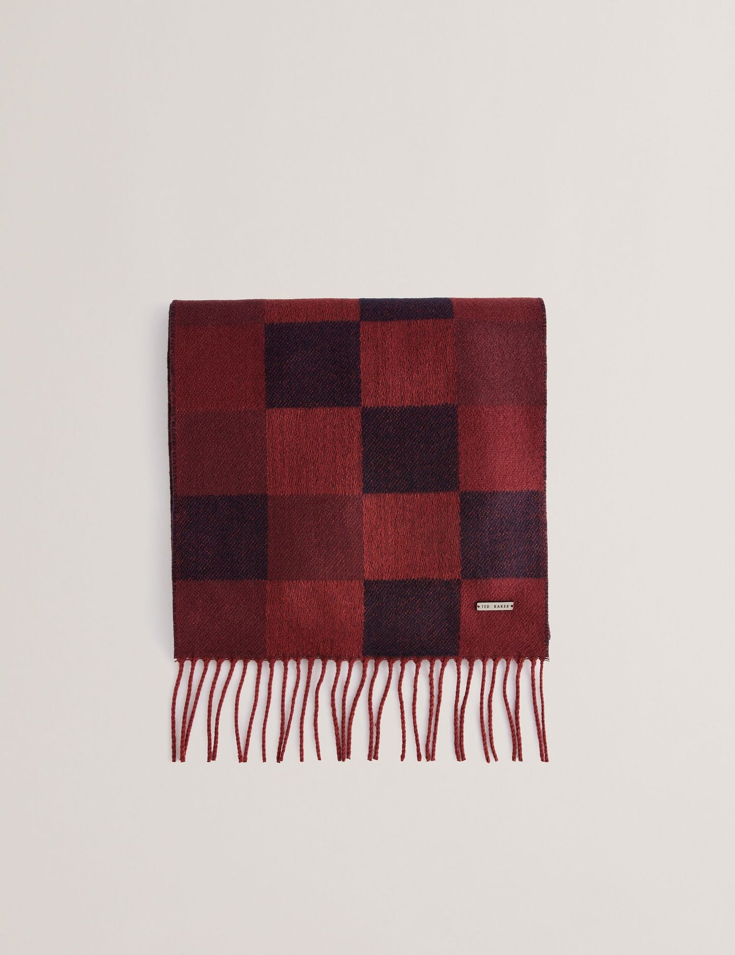 Ted Baker PETERRR - Block Check Scarf With Fringe Trim OXBLOOD