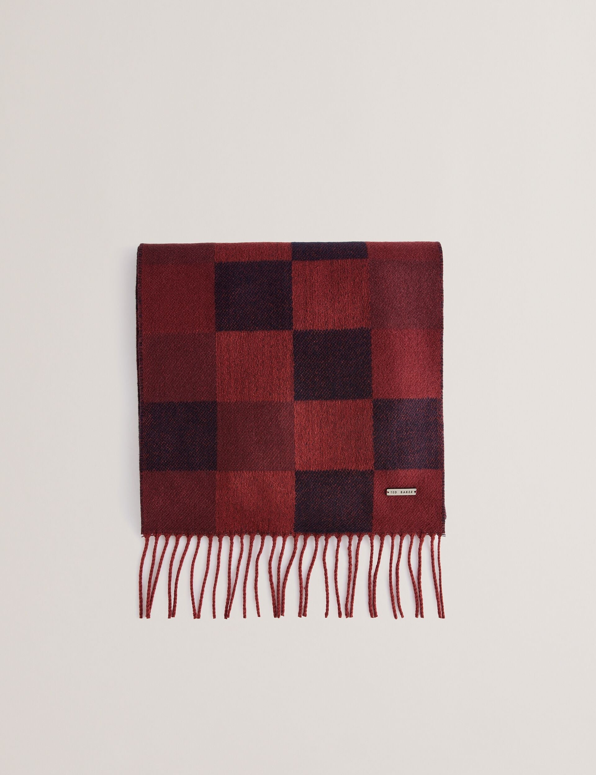Ted Baker PETERRR - Block Check Scarf With Fringe Trim OXBLOOD
