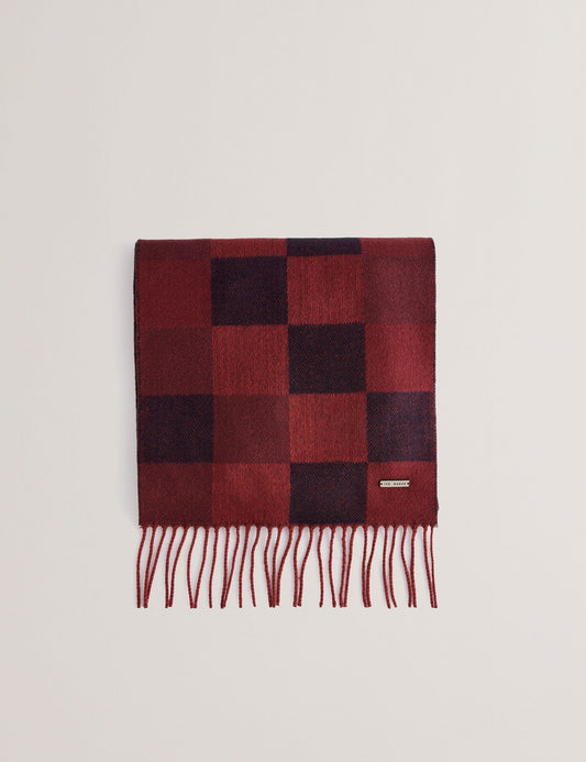 Ted Baker PETERRR - Block Check Scarf With Fringe Trim OXBLOOD