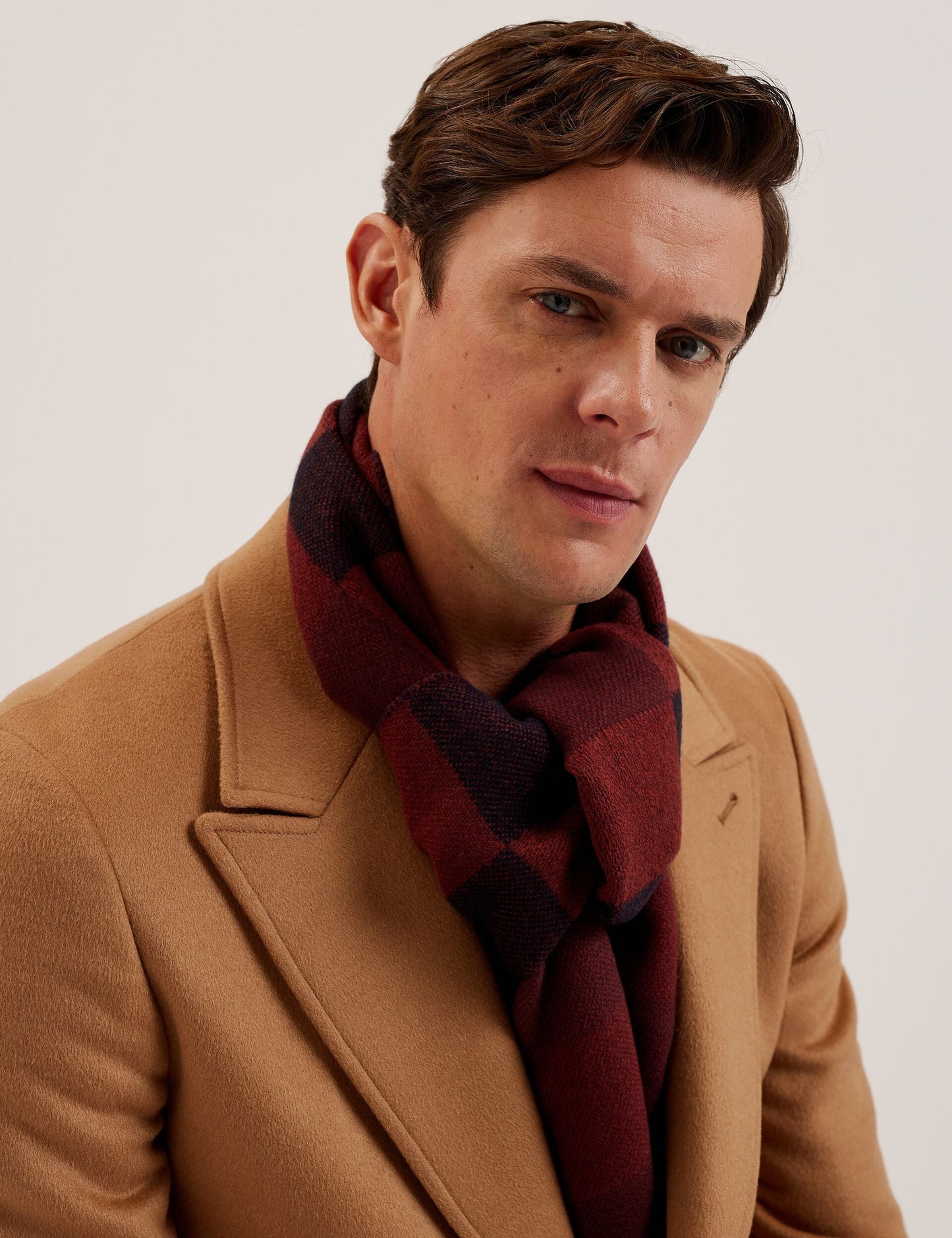 Ted Baker PETERRR - Block Check Scarf With Fringe Trim OXBLOOD