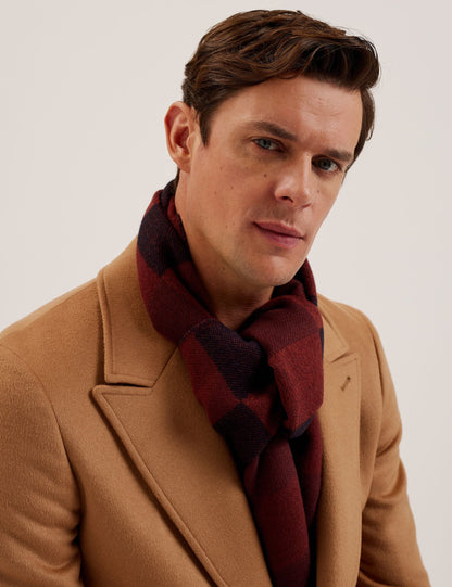 Ted Baker PETERRR - Block Check Scarf With Fringe Trim OXBLOOD