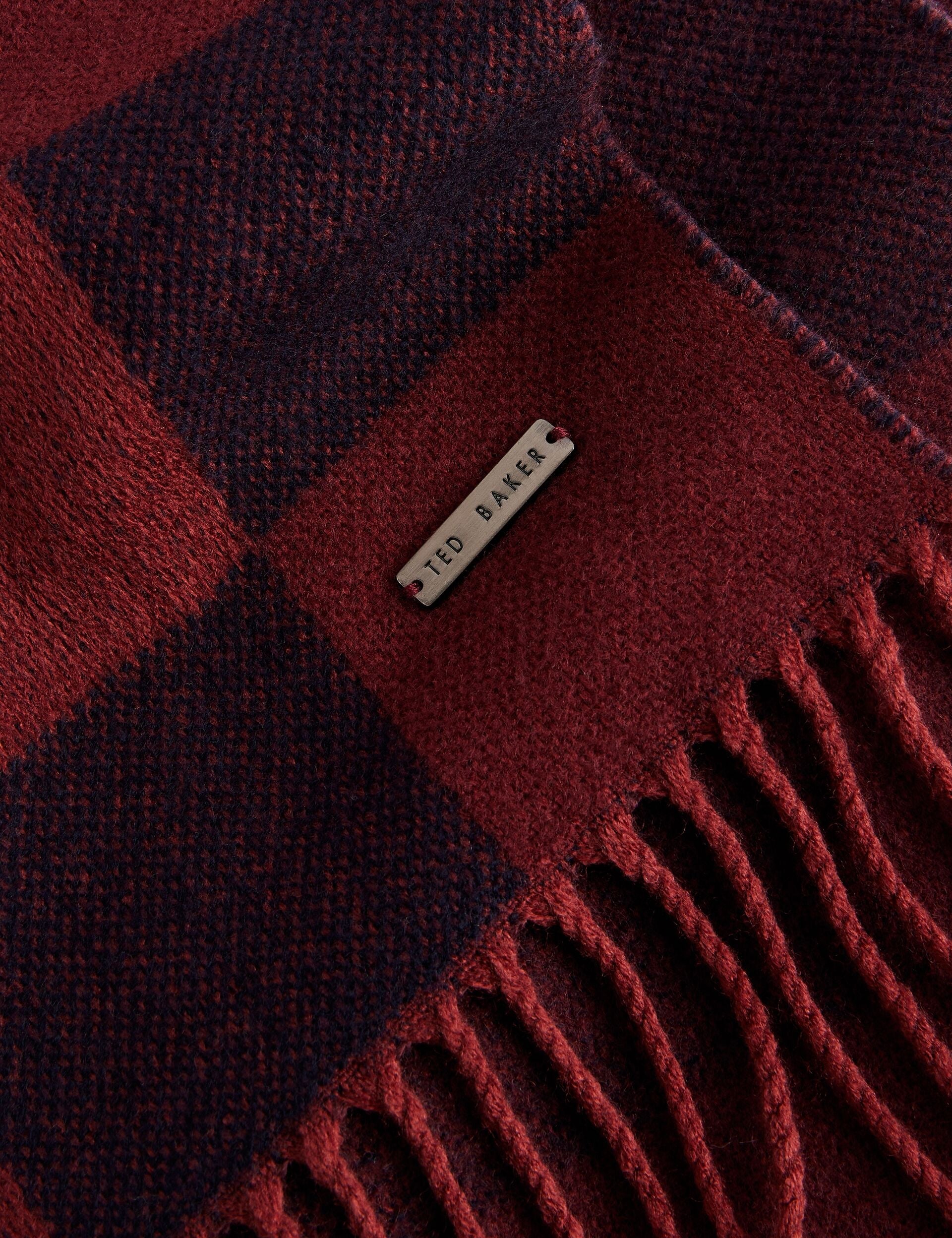 Ted Baker PETERRR - Block Check Scarf With Fringe Trim OXBLOOD