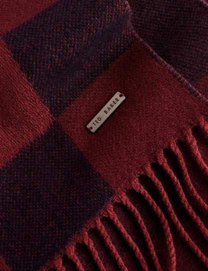 Ted Baker PETERRR - Block Check Scarf With Fringe Trim OXBLOOD