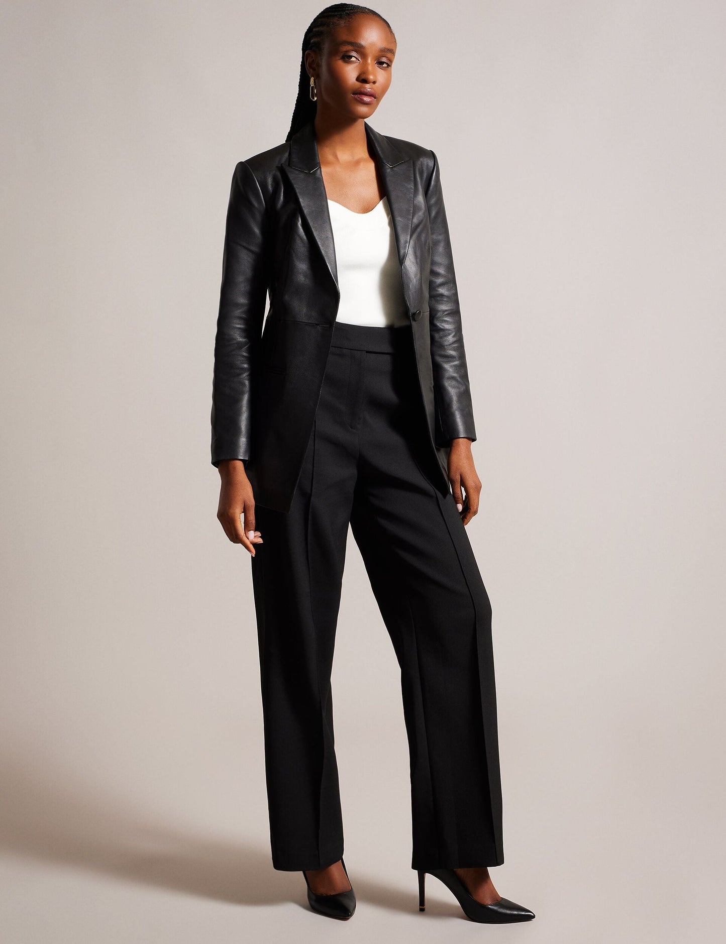 Ted Baker MELLIIE - Longline Single Breasted Leather Blazer BLACK