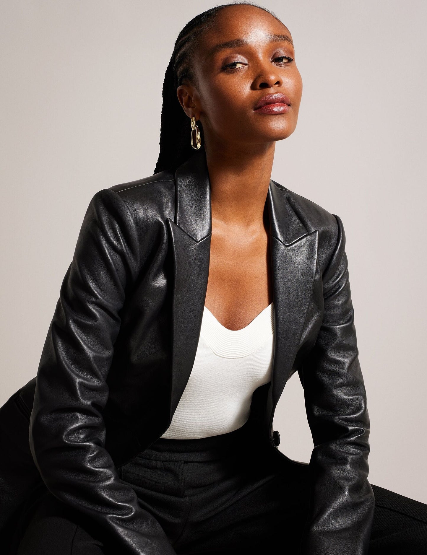Ted Baker MELLIIE - Longline Single Breasted Leather Blazer BLACK