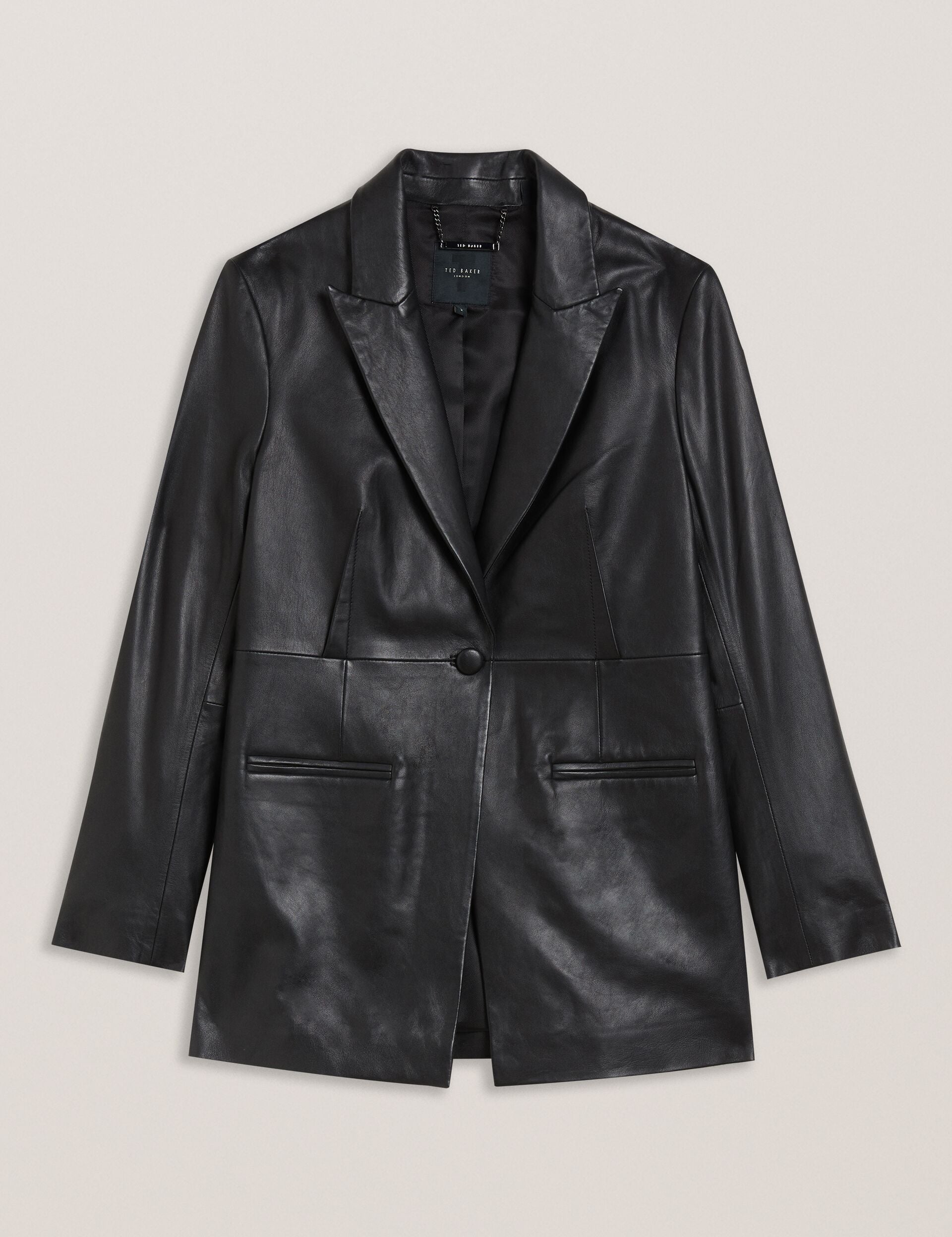 Ted Baker MELLIIE - Longline Single Breasted Leather Blazer BLACK