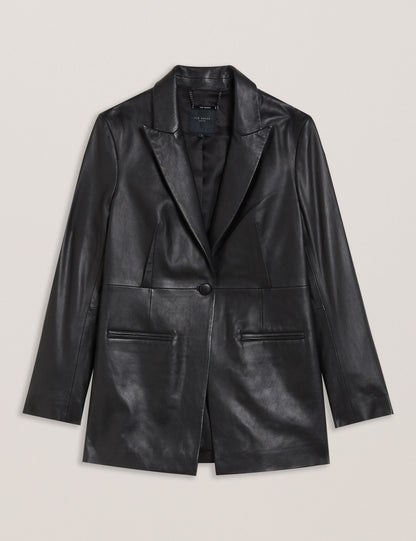 Ted Baker MELLIIE - Longline Single Breasted Leather Blazer BLACK