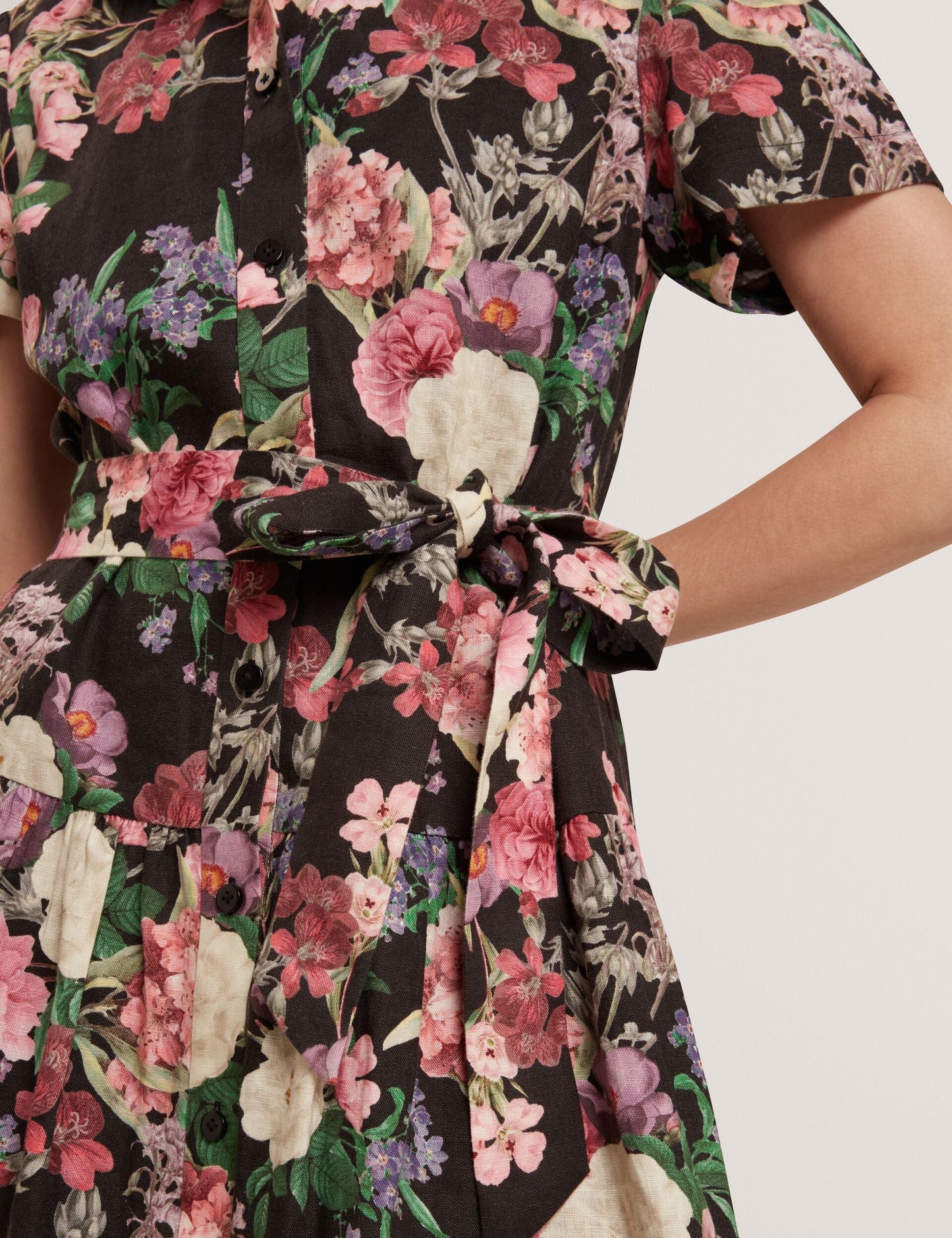 Ted Baker CHARLIE Floral Tie Waist Midi Shirt Dress BLACK