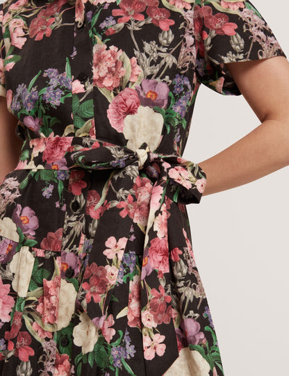 Ted Baker CHARLIE Floral Tie Waist Midi Shirt Dress BLACK