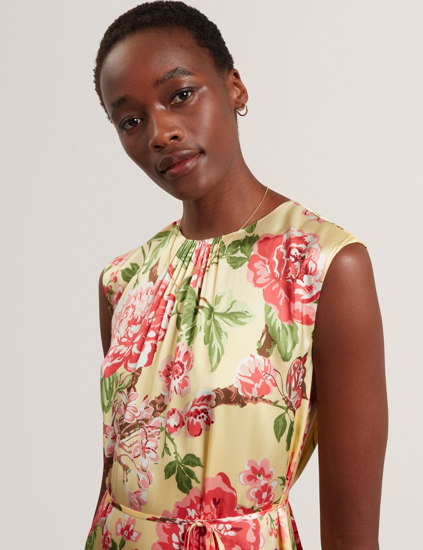 Ted Baker PARKER Satin Floral Sleeveless Maxi Dress LIGHT YELLOW