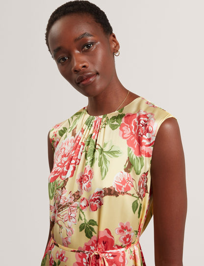Ted Baker PARKER Satin Floral Sleeveless Maxi Dress LIGHT YELLOW