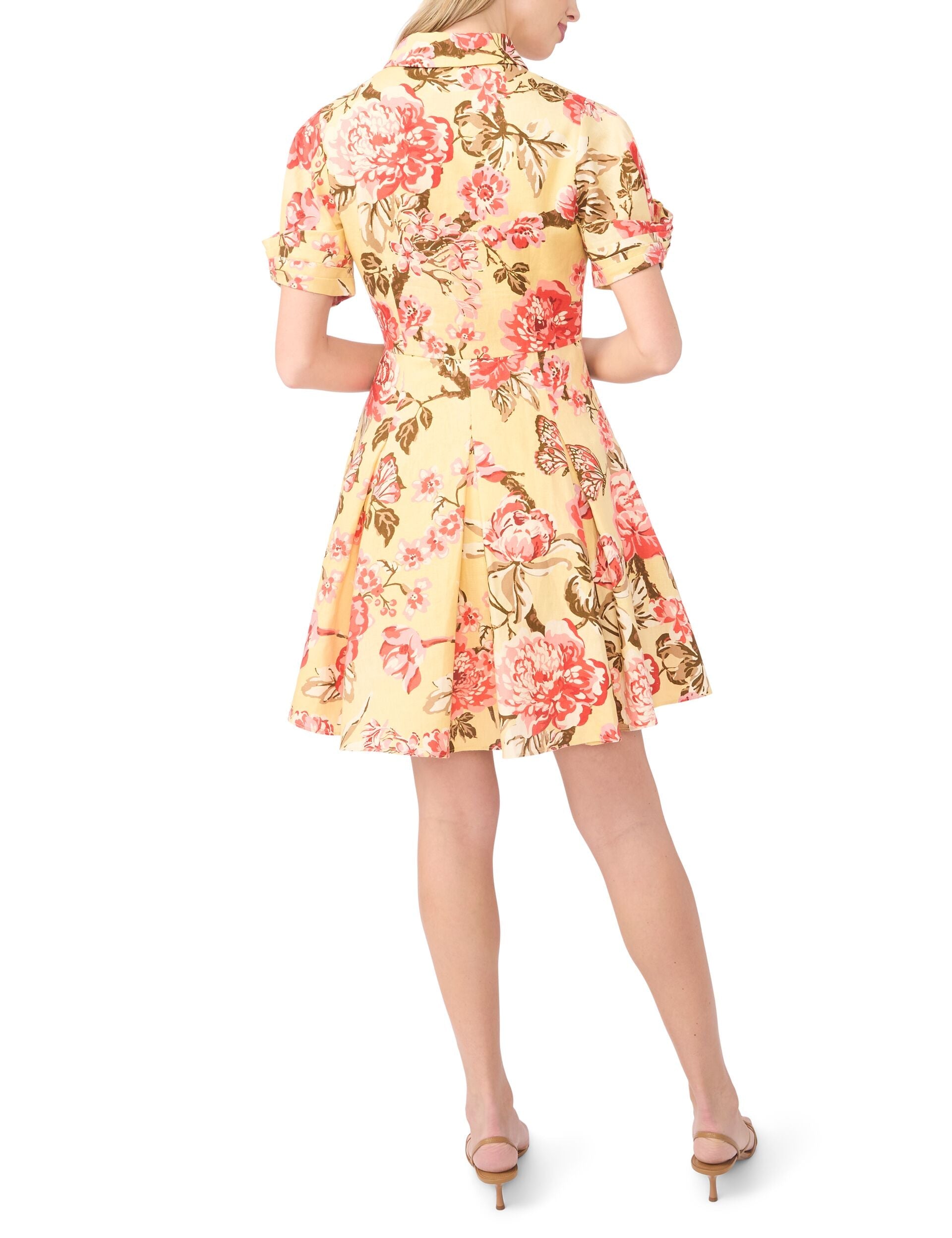 Ted Baker STINA Floral Twist Sleeve Mini Shirt Dress LIGHT YELLOW