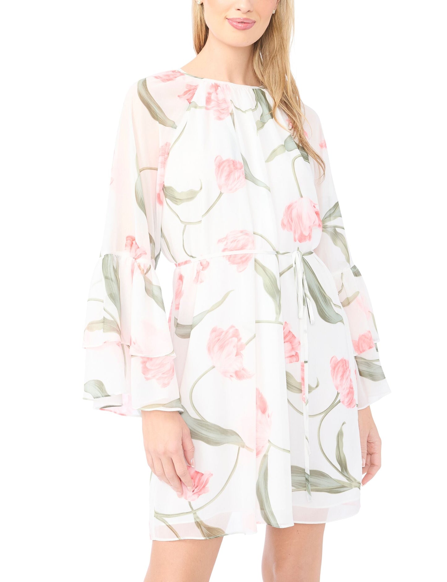Ted Baker EFIA Floral Chiffon Frill Sleeve Mini Dress WHITE