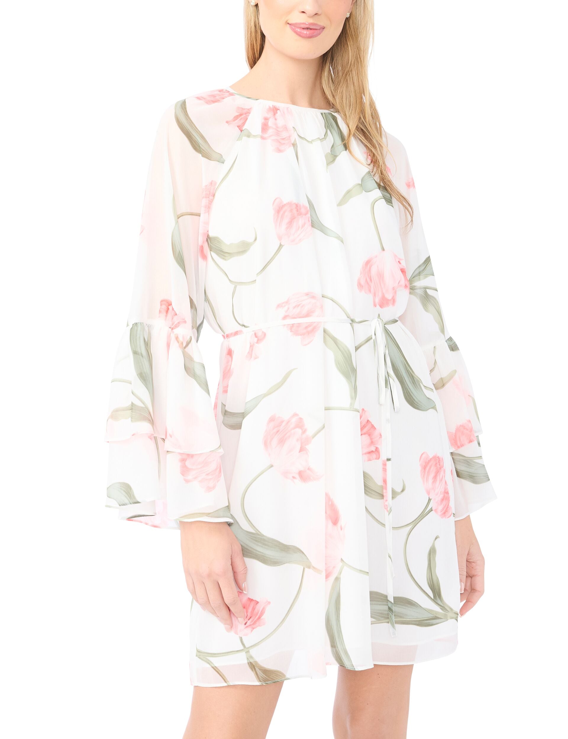 Ted Baker EFIA Floral Chiffon Frill Sleeve Mini Dress WHITE