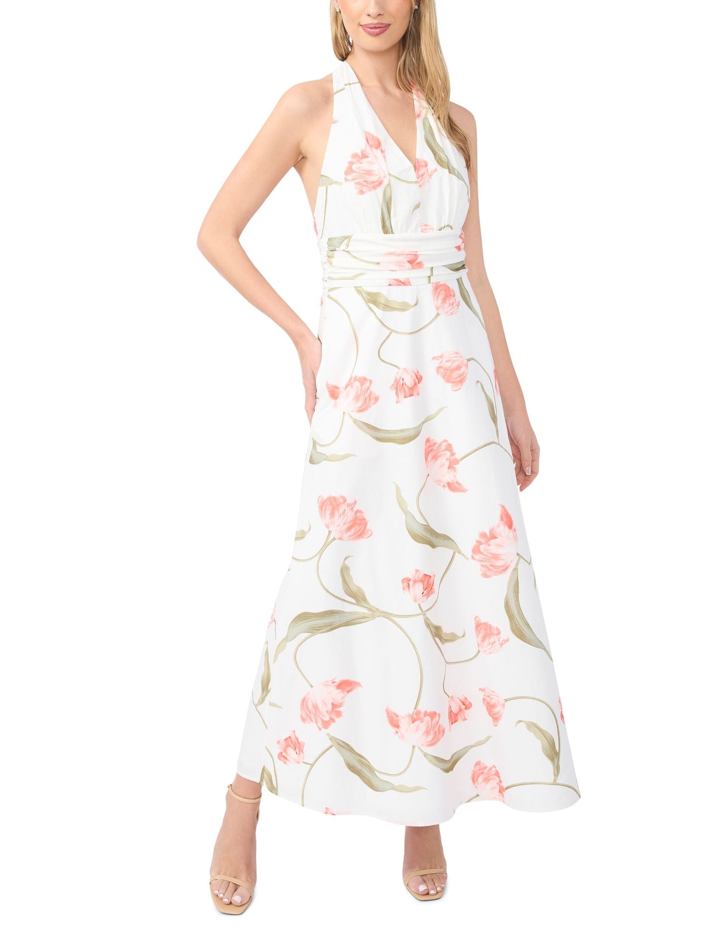 Ted Baker SERAFINA Floral Tie Halterneck Maxi Dress WHITE